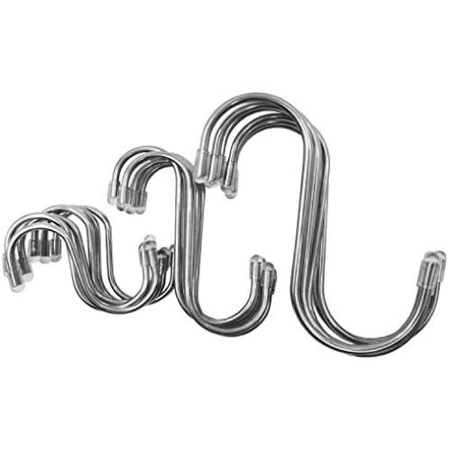 KINMAX 18PCS 3Size S Hooks,Heavy Duty Stainless Steel S Shape Hanging Hooks for Office Kitchen Pots and Pans Bathroom Bedroom Durable Utility Hook Hangers for Hanging Clothes