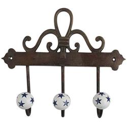 Indianshelf Handmade 1 Artistic Vintage Blue Ceramic Star Clothes Hooks Hangers/Key Hooks for Purse