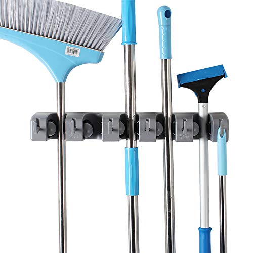 JIAHAI Mop Broom Holder Garden Tools Wall Mounted Commercial Organizer Storage Rack for Kitchen Garden and Garage,Laundry Offices,Spring Loaded Mop Hanger Handles Up to 1.5-Inches(Gray Heavy Duty JIAHAI Mop Broom Holder Garden Tools Wall Mounted Commercial Organizer Storage Rack for Kitchen Garden and Garage,Laundry Offices,Spring Loaded Mop Hanger Handles Up to 1.5-Inches(Gray Heavy Duty