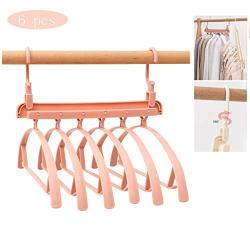 HJYPYJ Magic Hanger,6 in 1 Folding Hanger,Horizontal and Vertical Double Hook Space-Saving Organizer Hangers, Rotate/Pink / 6 pcs