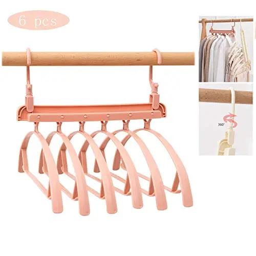 HJYPYJ Magic Hanger,6 in 1 Folding Hanger,Horizontal and Vertical Double Hook Space-Saving Organizer Hangers, Rotate/Pink / 6 pcs HJYPYJ Magic Hanger,6 in 1 Folding Hanger,Horizontal and Vertical Double Hook Space-Saving Organizer Hangers, Rotate/Pink / 6 pcs