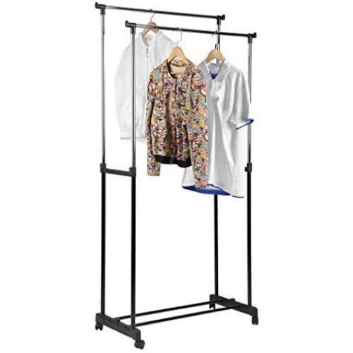 Genuine store Garment Racks, Double Rail Adjustable Rolling Clothing Laundry Rack - Heavy Duty Clothes Hangers with Wheels - Easy to Assemble