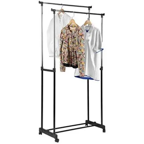 Genuine store Garment Racks, Double Rail Adjustable Rolling Clothing Laundry Rack - Heavy Duty Clothes Hangers with Wheels - Easy to Assemble