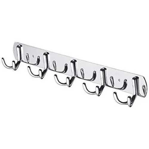 E-UNIONA Stainless Steel Wall Mounted 5 Double-Hook Organizer Rack Heavy Duty Robe Coat Clothes Hat Hanger Organizer Rack