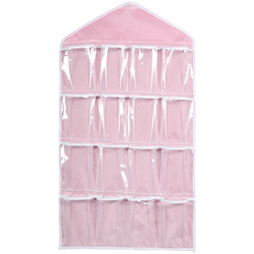 Hanging Organizer, Gotd 16 Pockets Clear Hanging Bag Socks Bra Underwear Rack Hanger Storage Organizer (Pink)