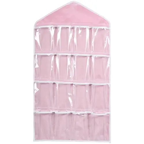 Hanging Organizer, Gotd 16 Pockets Clear Hanging Bag Socks Bra Underwear Rack Hanger Storage Organizer (Pink) Hanging Organizer, Gotd 16 Pockets Clear Hanging Bag Socks Bra Underwear Rack Hanger Storage Organizer (Pink)