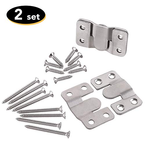 Furniture Flush Mount Bracket- Headboard Wall mount Hardware- Large Picture Hangers- Heavy Duty photo Frame Hook- Stainless Steel Interlocking Z Clips (Large Size, 2 Sets with Screws)