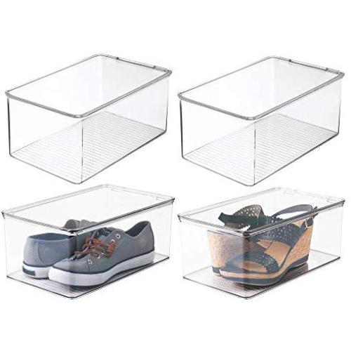 mDesign Stackable Closet Plastic Storage Bin Boxes with Lid - Container for Organizing Mens and Womens Shoes, Booties, Pumps, Sandals, Wedges, Flats, Heels and Accessories - 5" High, 4 Pack - Clear mDesign Stackable Closet Plastic Storage Bin Boxes with Lid - Container for Organizing Mens and Womens Shoes, Booties, Pumps, Sandals, Wedges, Flats, Heels and Accessories - 5" High, 4 Pack - Clear