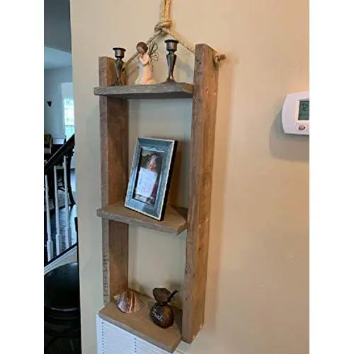 Rustic Shelf - Rope Hanger - Reclaimed Wood