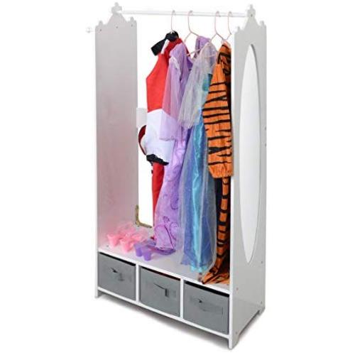 Milliard Dress Up Storage Kids Costume Organizer Center Open Hanging Armoire Closet Unit Furniture for Dramatic Play with Mirror Baskets and Hooks