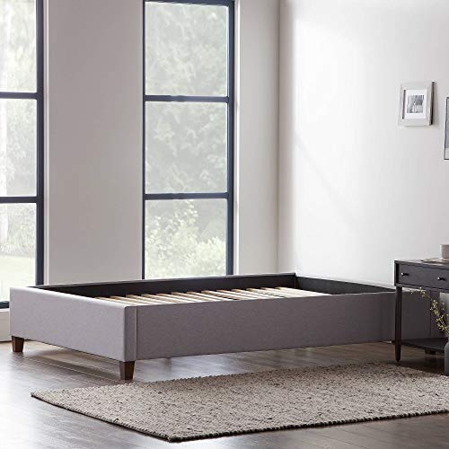 Lucid Upholstered Platform Bed with Slats ? Wood Construction ? Linen Inspired Fabric ? No Boxes Spring Required ? Compatible with Adjustable Bases