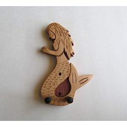 Ukulele Wall Mount Hanger, Hand Carved Mermaid
