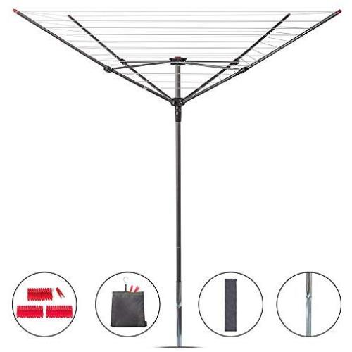 STORAGE MANIAC Rotary Outdoor Umbrella Drying Rack | Collapsible 4-arm | 12-Lines with 164ft Clothesline