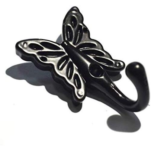 4 Sets Wall Mounted Hanger Hooks Vintage Door Hangers for Clothes Towel Coat Hat Butterfly Patterned Black （Length:2-1/4", Width: 1-3/8"）