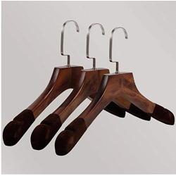 5 Pcs Non Slip Velvet Antique Wooden Coats Hanger, Deluxe Anti-Slip Flocked Walnut Wide Shoulder Wood Clothes Garment Hanger