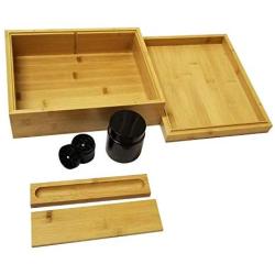 Jaycee Woodworks Stash Boxes Combo with Rolling Tray | 1 Smell Proof Stash Jar and Herb Grinder | 100% Bamboo Storage Boxes with Magnetic Lock and Removable Dividers