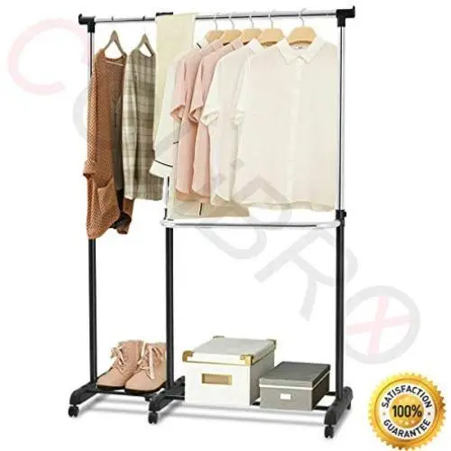 COLIBROX-TM Adjustable Heavy Duty Garment Rack Rolling Clothes Hanger Extendable Rail Rack Bedroom Cloakroom Checkroom Useful Decor Clothes Shoes Organizer Indoor Outdoor Use Laundry Drying Rack