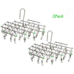 qinglele 2Pcs Swivel Hook Stainless Steel 35 Pegs Drying Rack Clothes Hanger for Underwear Socks Gloves