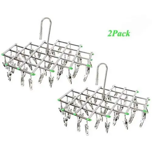 qinglele 2Pcs Swivel Hook Stainless Steel 35 Pegs Drying Rack Clothes Hanger for Underwear Socks Gloves