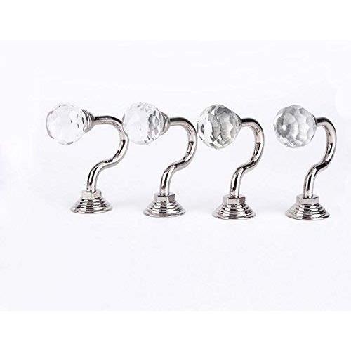 1 Pair(2Pcs) Retro Crystal Wall Window Decorative Curtain Drapery Tieback Hanger Holdbacks Clip Ring Rod Wall Bracket Hook Hanger Holder for Curtain Clothes Hat Coat Shoulder Bag Towel(Silver)