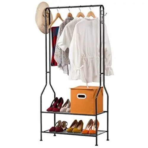 LANGRIA Heavy Duty Commercial Grade Clothing Garment Rack, 2-Tier Entryway Metal Coat Rack and Shoe Bench Storage Stand with Single Rod and 4 Hooks for Home Office Bedroom Max Capacity 66.1lbs, Black LANGRIA Heavy Duty Commercial Grade Clothing Garment Rack, 2-Tier Entryway Metal Coat Rack and Shoe Bench Storage Stand with Single Rod and 4 Hooks for Home Office Bedroom Max Capacity 66.1lbs, Black