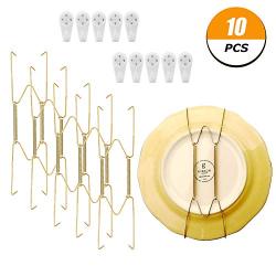 AhlsenL 10 Pack Stainless Steel Plate Hangers for Walls Compatible Decorative Plates Hooks Dish Diaplay Holder 8 Inch with 10 PCS Wall Hooks