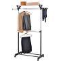 MyGift Adjustable Double Hanger Bar Rolling Garment Rack with Top Shelf