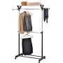 MyGift Adjustable Double Hanger Bar Rolling Garment Rack with Top Shelf MyGift Adjustable Double Hanger Bar Rolling Garment Rack with Top Shelf