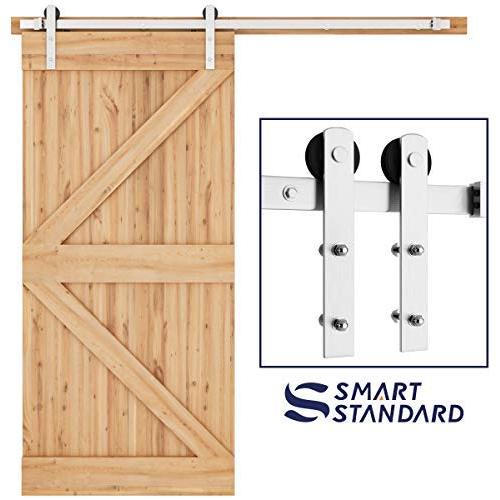 SMARTSTANDARD 6.6ft Nickel Brushed Heavy Duty Sliding Barn Door Hardware Kit, Single Rail, Silver, Super Smoothly and Quietly, Simple and Easy to Install, Fit 36"-40" Wide DoorPanel (I Shape Hanger)