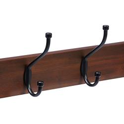 AmazonBasics Wall-Mounted Farmhouse Coat Rack, 5 Standard Hooks, Light Walnut