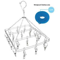 Rose Auroma Stainless Steel Clothes Drying Rack Sock Hanger with 20 Overstriking Wire Clothespins, Drying Hanger for Drying Clothing Towels/Diapers/Underwear/Bars