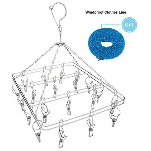 Rose Auroma Stainless Steel Clothes Drying Rack Sock Hanger with 20 Overstriking Wire Clothespins, Drying Hanger for Drying Clothing Towels/Diapers/Underwear/Bars Rose Auroma Stainless Steel Clothes Drying Rack Sock Hanger with 20 Overstriking Wire Clothespins, Drying Hanger for Drying Clothing Towels/Diapers/Underwear/Bars