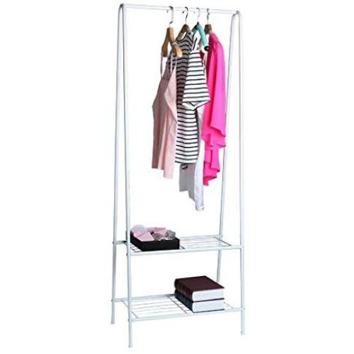 Sdoveb Garment Rack Floor Coat Rack with 2 Tier Shoes Stand Multifunctional Clothes Hanger Home Bedroom Wardrobe Coat Storage Rack (White)