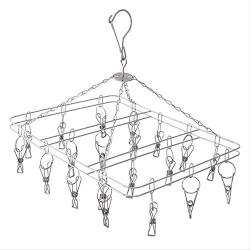 KIPB Stainless Steel Clothes Hangers Double Lines Square Laundry Hanger Clothes Drying Hanger with Clips