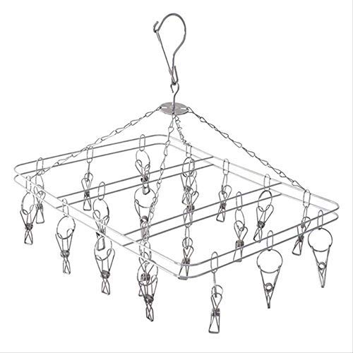 KIPB Stainless Steel Clothes Hangers Double Lines Square Laundry Hanger Clothes Drying Hanger with Clips