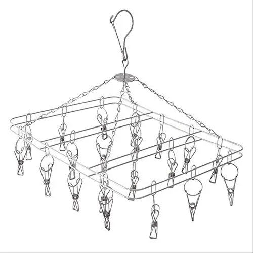 KIPB Stainless Steel Clothes Hangers Double Lines Square Laundry Hanger Clothes Drying Hanger with Clips