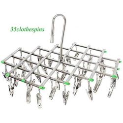 qinglele Swivel Hook Stainless Steel 35 Pegs Drying Rack Clothes Hanger for Underwear Socks Gloves