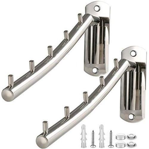 AIYoo 2 Pack Folding Wall Mounted Clothes Hanger Rack, Clothes Hook Stainless Steel Garment Hooks with Swing Arm Holder Closet Storage Organizer for Laundry Room Bedrooms Bathrooms