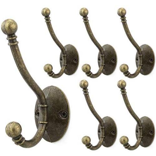 Arks Royal Premium Modern Double Coat Hat Hook Retro Wall Mounted Decorative Cloth Hanger with Ball Tips, for Bathroom, Restroom, Kitchen, Garage, Office, 6 Pack (Oil Rubbed Bronze)