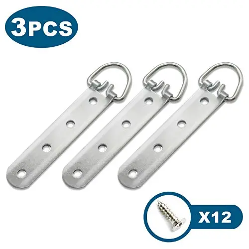 Timoo 4 Hole D Ring Picture Hangers with Screws Heavy Duty Extra Large Strap Hanger, Pack of 3