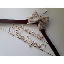 Rustic Wedding Hanger, Wedding Hanger, Bridal Hanger with Date, Personalized Custom Bridal Hanger, Brides Hanger, Name Hanger, Wedding Hanger With Bow, With Hearts, Burlap