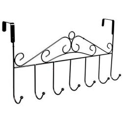 Hook Rail Coat Rack Hook, Wrought Iron Door Hook Rack Wall Mount Frame Nail-Free Door Back Hanger Clothes Hook Storage Rack, 42X23cm Hook (Color : Black)