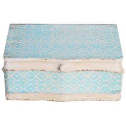 NIKKY HOME Vintage Decorative Wood Case Keepsake Storage Boxes with Handle and Hinged Lid, 13 x 9.1 x 4.9 Inches, Pale Blue and Ivory