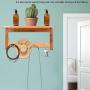 Bamboo Wall Mounted Coat Rack Shelf, Floating Entryway Hanging Shelf Hanger Towel Cloth Shelf with 4 Hooks for Bathroom, Hallway, Living Room and Kitchen