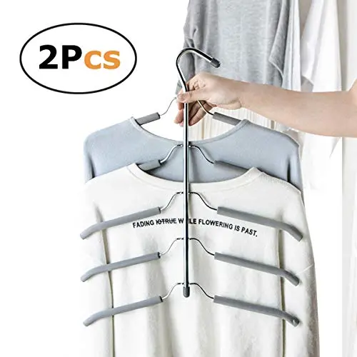 In kds Space Saver Hangers Wardrobe Clothes Closet Stainless Steel Magic Storage Organizer Random Clour 2pcs