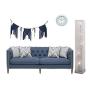 Macrame wall hanging banner. Blue bunting hanger.