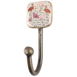 Indianshelf Handmade 1 Artistic Vintage Multicolor Ceramic Flamingo Square Wall Hooks Hangers/Clothes Hooks Wall Mount