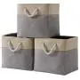 DECOMOMO Foldable Storage Bin [3-Pack] Collapsible Sturdy Cationic Fabric Storage Basket Cube W/Handles for Organizing Shelf Nursery Home Closet (Grey and Beige, Cube - 13 x 13 x 13)