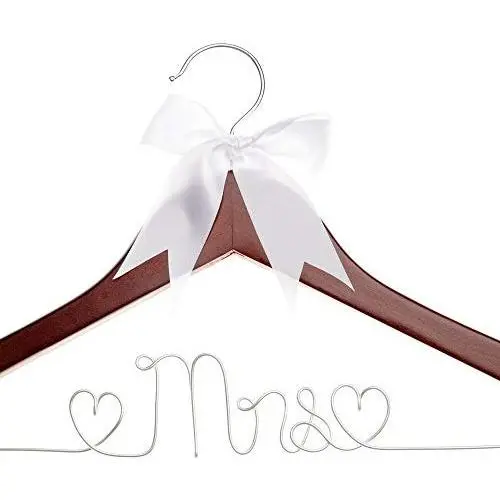Ella Celebration Mrs Wedding Dress Hanger, Wood and Wire Hangers for Brides (Mahogany)
