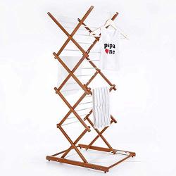 QFFL New Wooden Folding Clothes Airer Telescopic Drying Rack for Bedroom Living Room Bathroom Hanging Towel Clothes 63x131cm/24.8x51.7 Inch Hangers